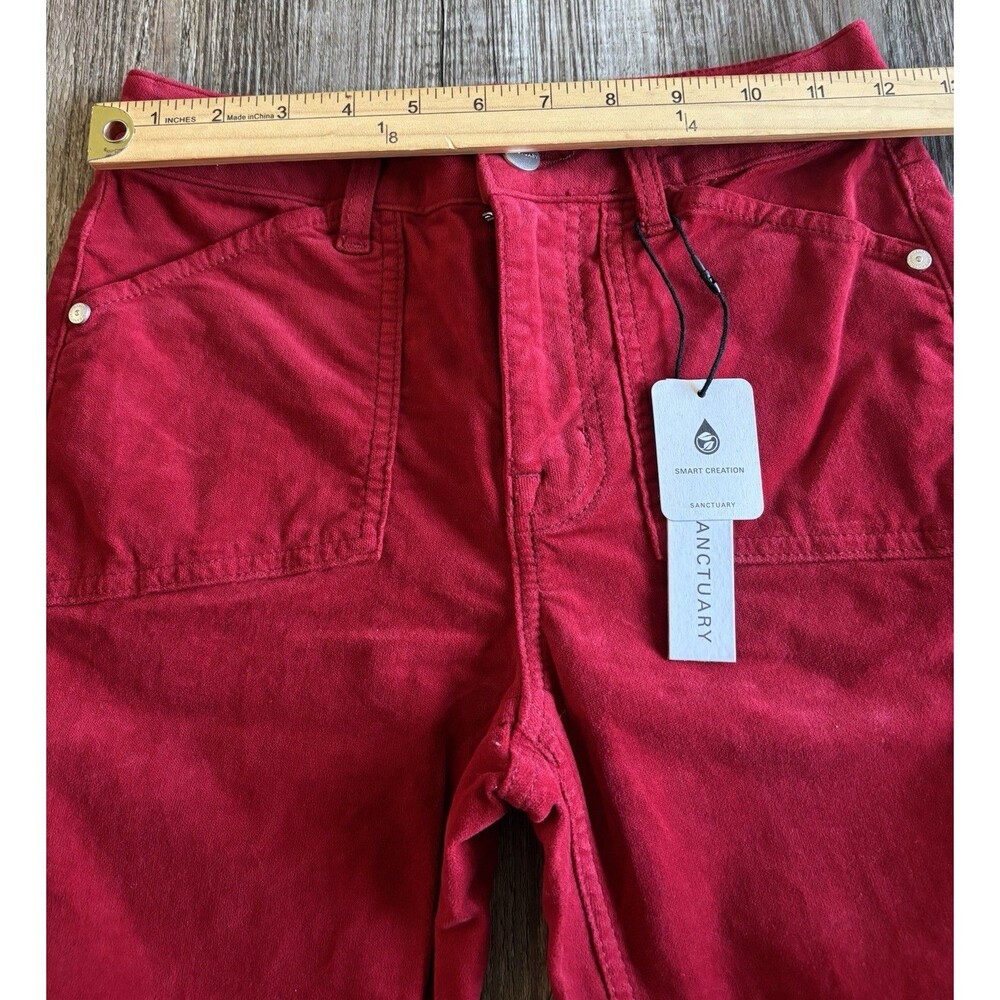 Sanctuary High Waist Velveteen Bootcut Pants Cherry Lacquer Women’s 24 FLAWED - Picture 10 of 16